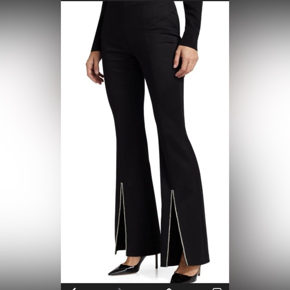 Alice + Olivia Black Flare Pants with Zipper Accents
